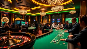 Players experiencing excitement and luxury at a casino gaming floor featuring 789f.best elements.