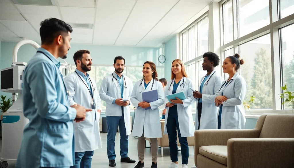 Collaborative healthcare team at https://www.medexdtc.com delivering patient care in a modern clinic.