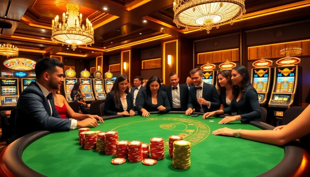Exciting casino scene with players enjoying blackjack and gaming elements from https://xx88.ai/.