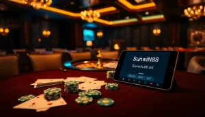 Poker game setup with luxurious cards and chips, inspired by sunwin88.art's exciting casino experience.