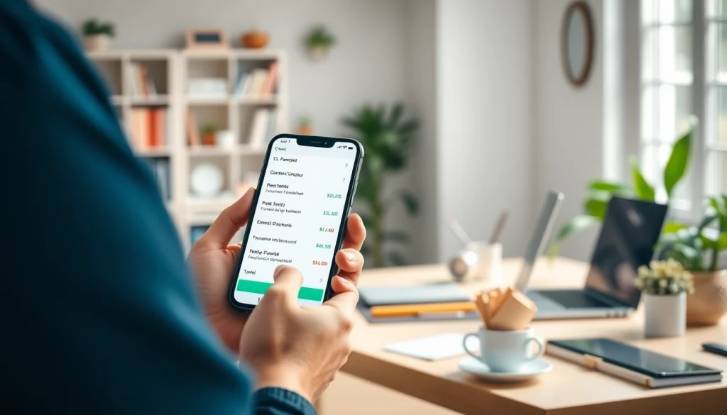 Showcasing payment links for content creators on a smartphone in a bright home office setting.