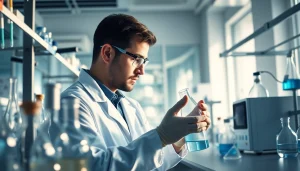 WIN55 research laboratory with synthetic cannabinoid experiments, showcasing professionalism and innovation.