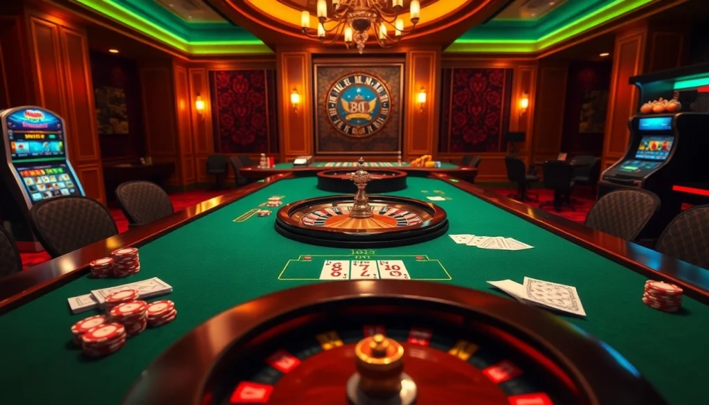 An exciting gaming experience at 88bet with poker chips, cards, and a roulette wheel in a luxurious casino setup.