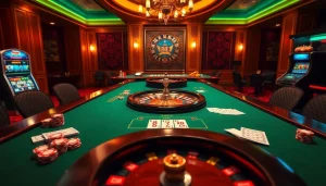 An exciting gaming experience at 88bet with poker chips, cards, and a roulette wheel in a luxurious casino setup.