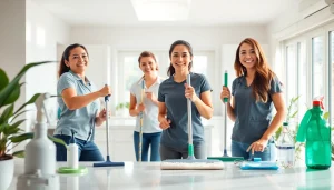 Cleaning service team efficiently transforming a home, showcasing professional techniques and eco-friendly tools.