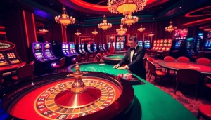 Experience the excitement of gambling at https://new88c.co/ with vibrant casino visuals featuring roulette and poker tables.