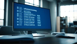 Engaging display of Certified software license keys on a computer screen in a modern office.