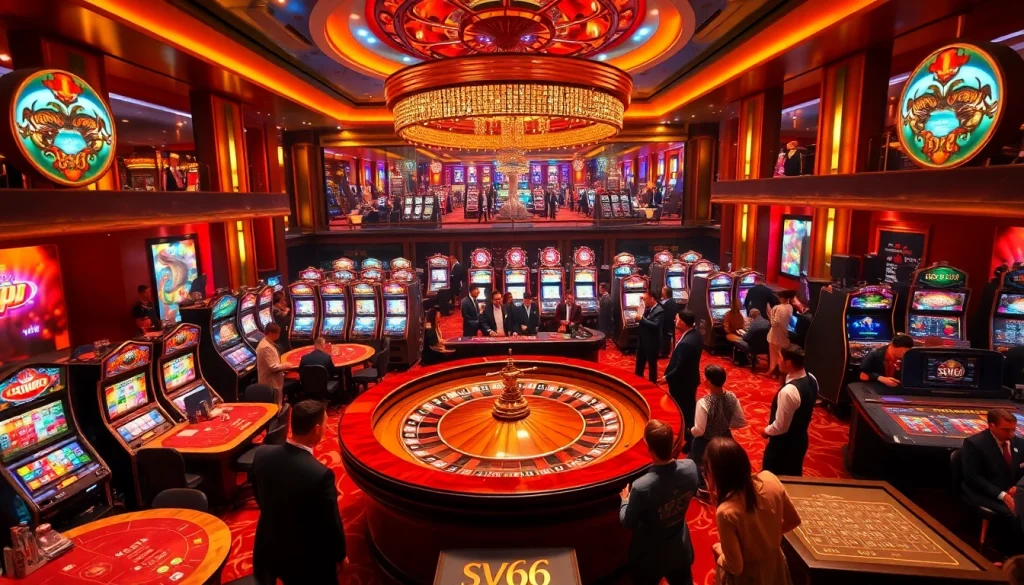 Engaged players enjoying thrilling games at nhà cái sv66 casino with vibrant atmosphere.