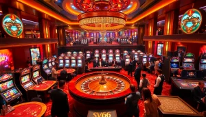 Engaged players enjoying thrilling games at nhà cái sv66 casino with vibrant atmosphere.