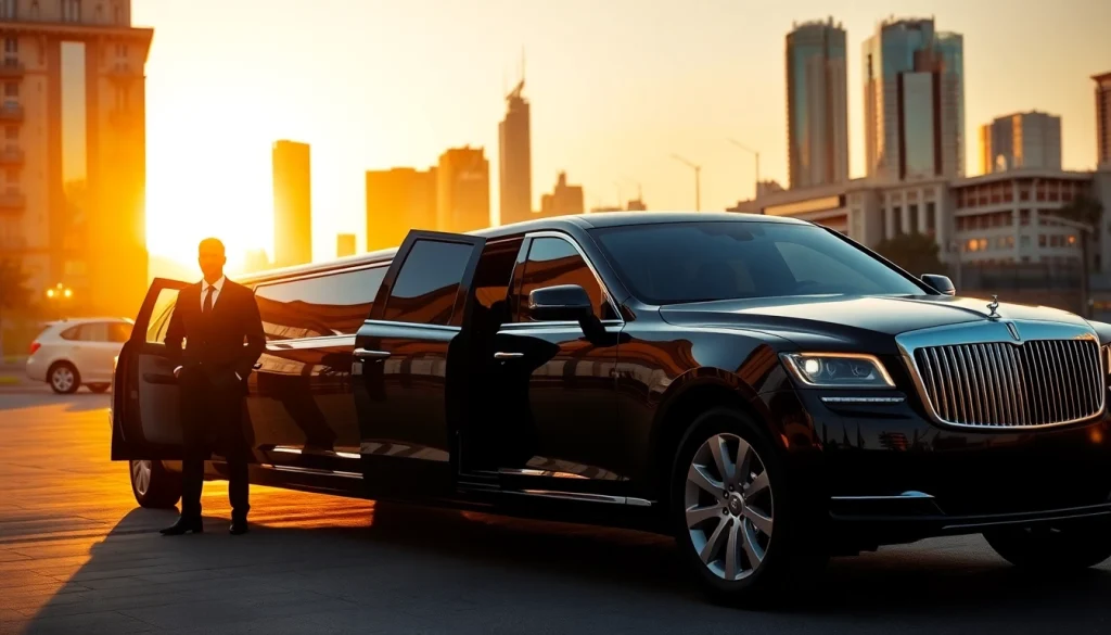 Experience premier limousine service near me with a luxurious vehicle in an elegant urban setting.