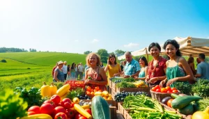 Petani toto berinteraksi di pasar petani yang ramai dengan produk lokal segar.