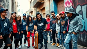 Stylish youth in colorful RageOff apparel showcase urban fashion vibes.