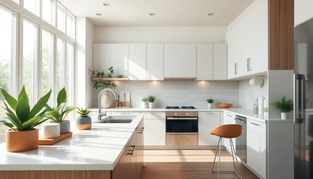 Showcasing home renovation with a modern kitchen featuring elegant designs.