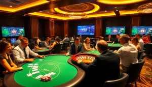 Trò chơi poker đầy kịch tính tại casino W88 với những người chơi sang trọng và những quân chip rực rỡ.