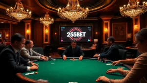Engaging poker table scene showcasing 255BET logo with luxury ambiance and thrilling betting action.
