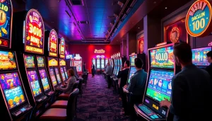 Menampilkan permainan slot QQSLOT777 yang menarik dengan pemain terlibat dan suasana kasino yang hidup.