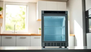 Showcasing a mini freezer in a stylish kitchen, emphasizing efficient space use.