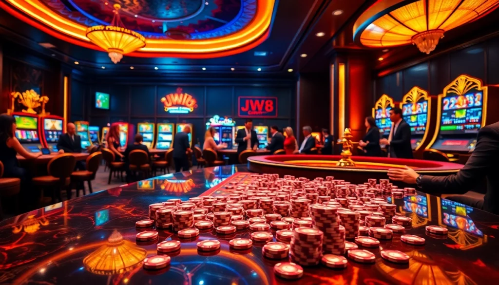 Players enjoying games at JW8 Thailand's online casino, showcasing vibrant tables and excitement.