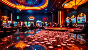 Players enjoying games at JW8 Thailand's online casino, showcasing vibrant tables and excitement.