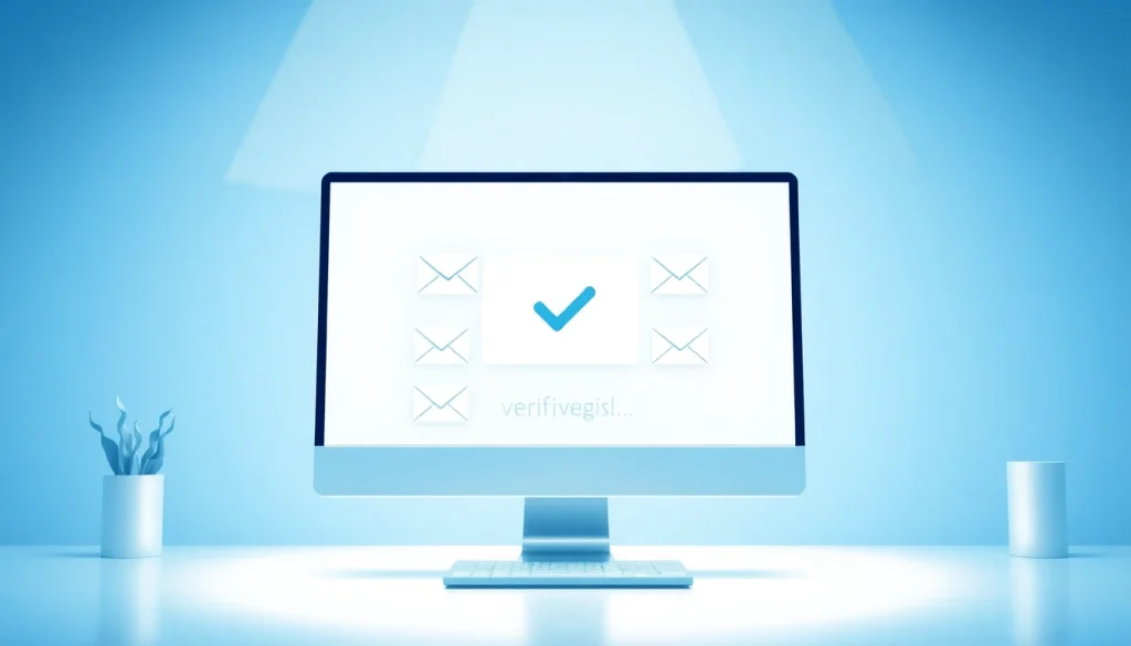 Illustration de vérification d'email montrant un écran avec des confirmations d'adresses emails vérifiées.