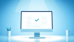 Illustration de vérification d'email montrant un écran avec des confirmations d'adresses emails vérifiées.