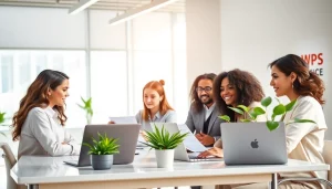 WPS官网下载: Professionals collaborating in a modern office using WPS Office's AI-powered tools