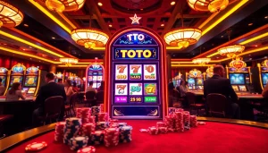 Players enjoying a thrilling game at toto slot machine in a luxurious casino setting.