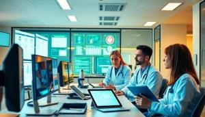 Healthcare professionals collaborating on innovative solutions at lifepp.click-inspired workspace.