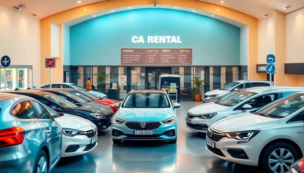 Inchiriere masini at a welcoming car rental facility in Chisinau, showcasing diverse vehicles and friendly service.