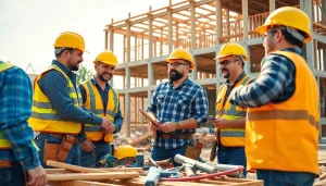 Showcase Careers in construction with dedicated workers actively engaged at a bustling job site.