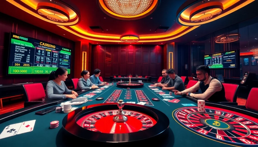 Players enjoy an exciting game at RR88 casino, engaging with poker chips and cards.