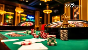 Experience the excitement of online gambling at https://789win.apartments/, featuring a lively casino scene with roulette and poker elements.