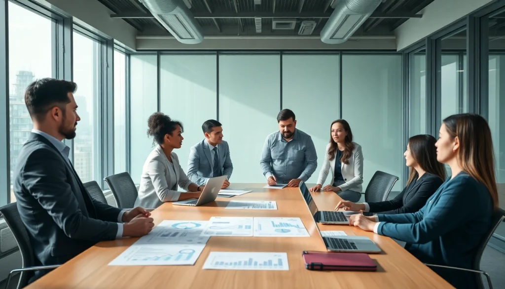 Business professionals collaborating in a modern office, representing td web business banking solutions.