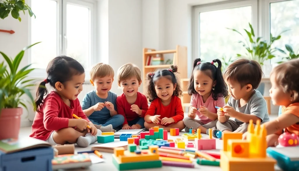 Engaged children at https://juniorsjunction.com enjoying creative play in a vibrant daycare.