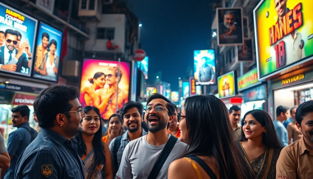 Engaging image capturing Bollywood fans discussing rumors at https://theopinionatedindian.com in a vibrant urban setting.