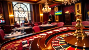 Experience the excitement at PG66 with a vibrant casino table scene featuring poker chips and roulette.