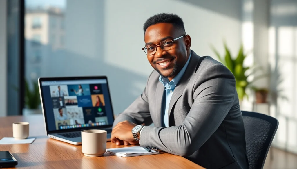 Dennis Wimberly, a visionary entrepreneur, confidently working in a modern office.