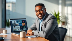 Dennis Wimberly, a visionary entrepreneur, confidently working in a modern office.
