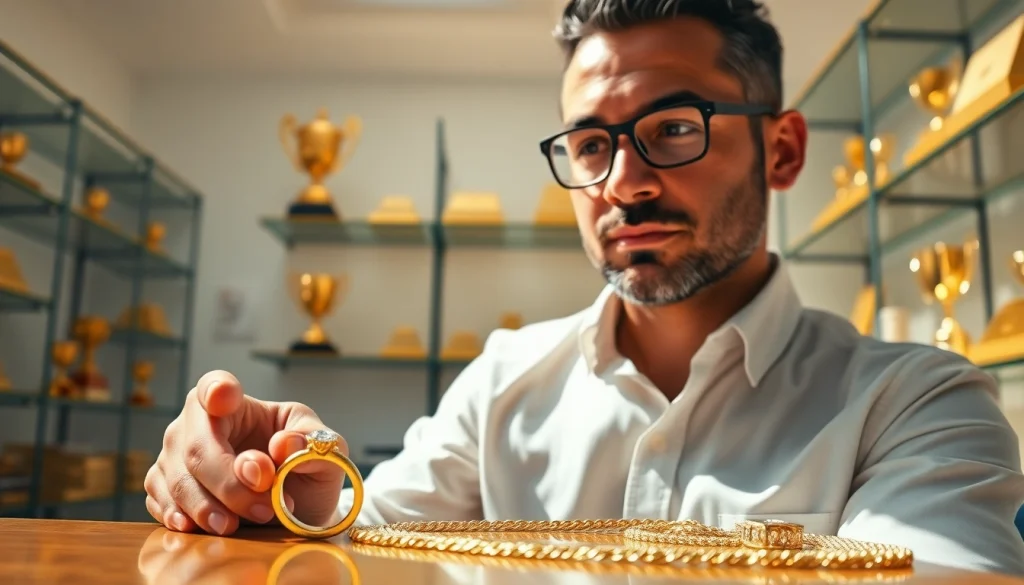 Goldankauf in der Nähe mit einem Fachmann, der goldene Schmuck bewertet.