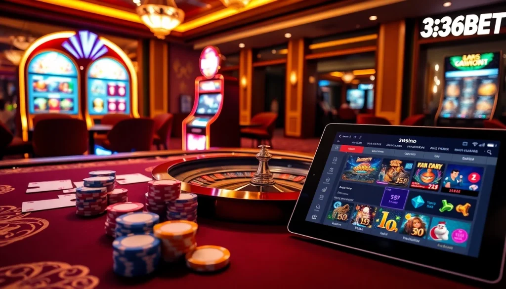 Players engaging in exciting games at 368BET casino with vibrant tables and slots.