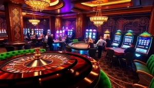Nohu-themed luxurious casino lounge showcasing roulette and blackjack games in an exciting atmosphere