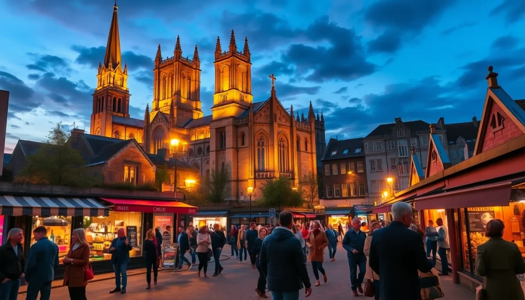 Explore Coventry's lively community scene with coventryhub.co.uk showcasing diverse activities at dusk.