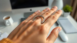 Showcasing the ringconn gen 2 smart ring on a hand, highlighting its design and technology.