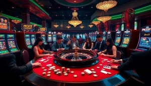 Gambling excitement at F8BET ventures with players at a high-stakes casino table.