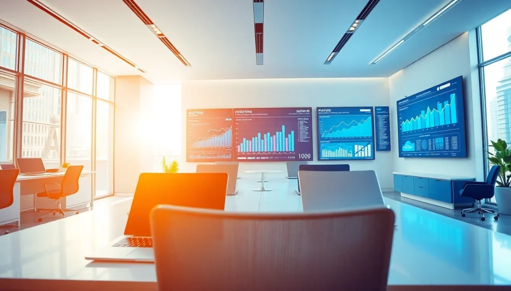 Analyze financial trends with https://m.check-rates.com in a modern office space.