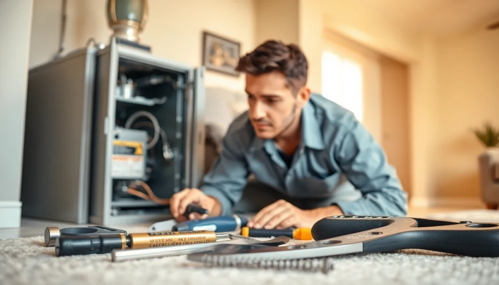 Technician conducting furnace repair somers ny with attention to detail in a home.