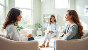 静かなウェルネスクリニック環境での女性の薄毛治療のカウンセリング