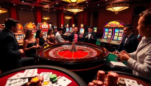 Players enjoying thrilling games at the 789 club casino, featuring roulette and slot machines.