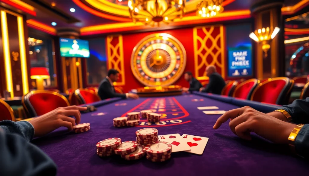 Engage with high-stakes gameplay at sc88's luxury poker table, showcasing vibrant chips and cards.