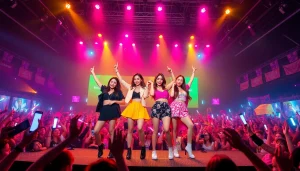 Fans celebrating with Blackpink news during a vibrant concert performance.